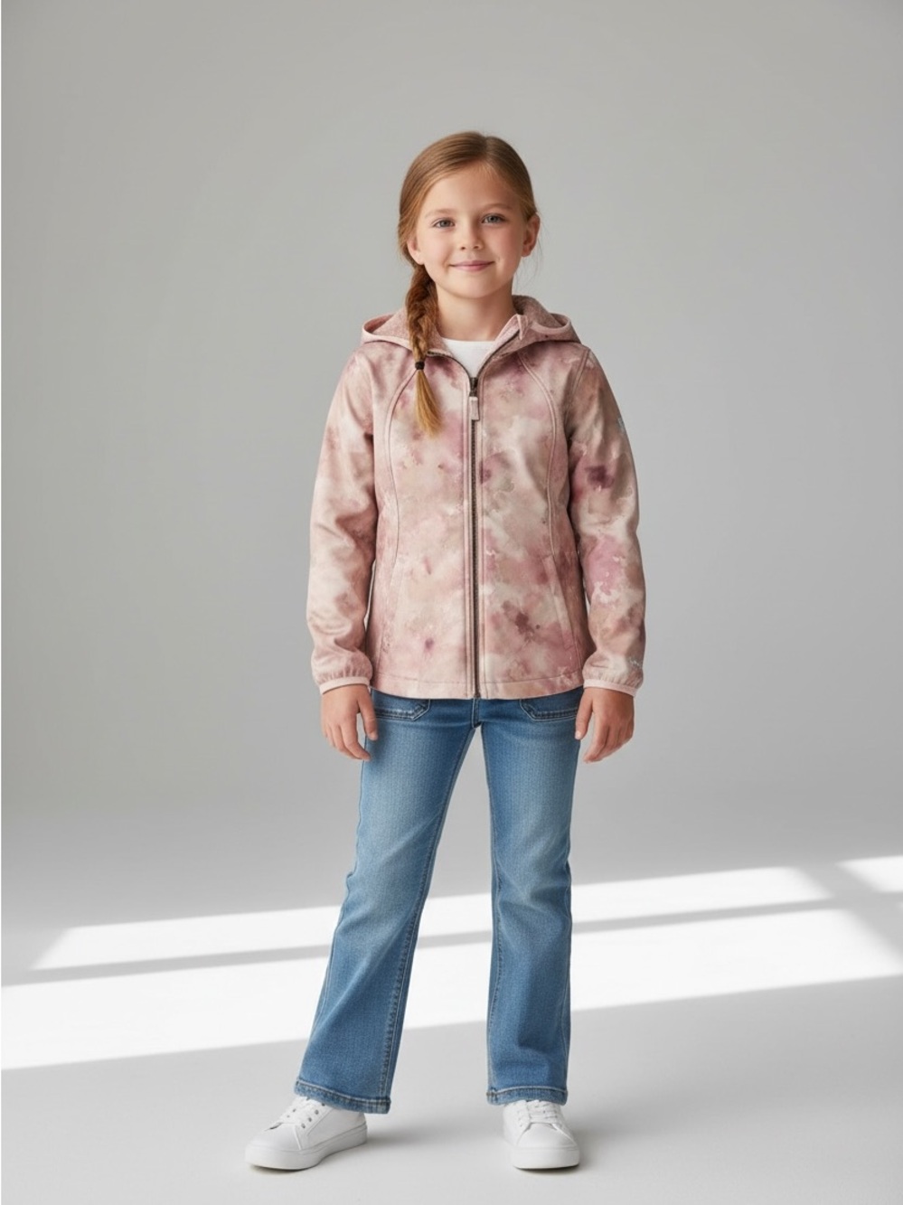 Girls Pink Tie-Dye Hooded Zip Jacket